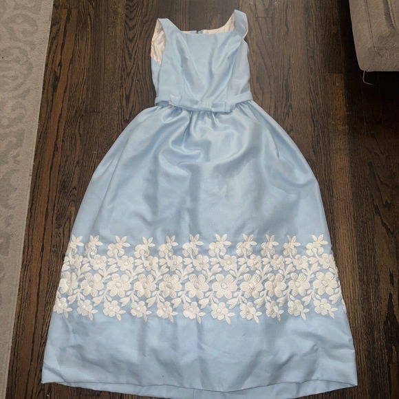 Vtg 50s EMMA DOMB Party Swing Dress Embroidered Fit Flare Tulle lined Xs - Picture 1 of 16